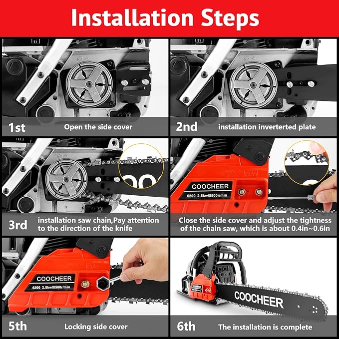 COOCHEER 62cc Gas Chainsaw 2-Cycle Cordless Chainsaw 20 Inch Handheld Chain Saw with 2 Chains & Carrying Bag for Cutting Wood Tree Trimming Farm Garden