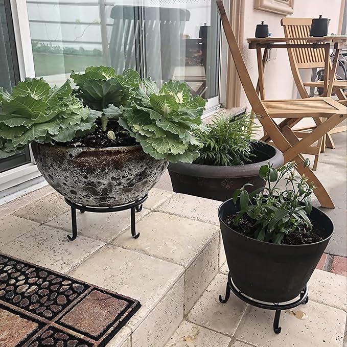 4 Pack Black Metal Potted Plant Stand for Indoor and Outdoor Plants 9.1 inches Heavy Duty Flower Pot Planter Holder, Metal Rustproof Iron Garden Container Round Supports Rack for Planter Pumpkin Stand