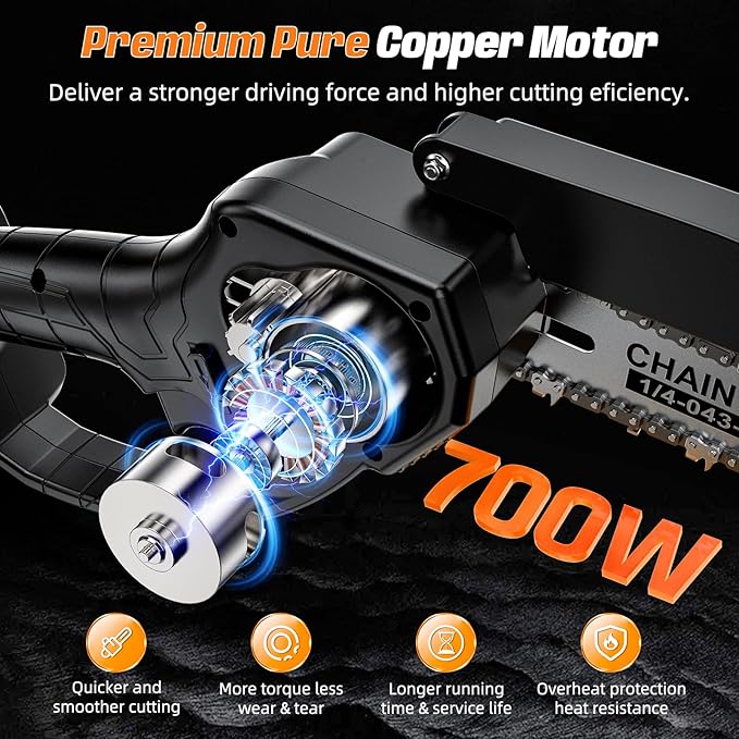 Mini Chainsaw Cordless, 6 inch Electric Chain Saw, Lightweight and Portable, Suitable for Women/Elderly/DIY Enthusiasts, with Two 21V2000mAh Batteries for Tree Pruning and Wood Cutting