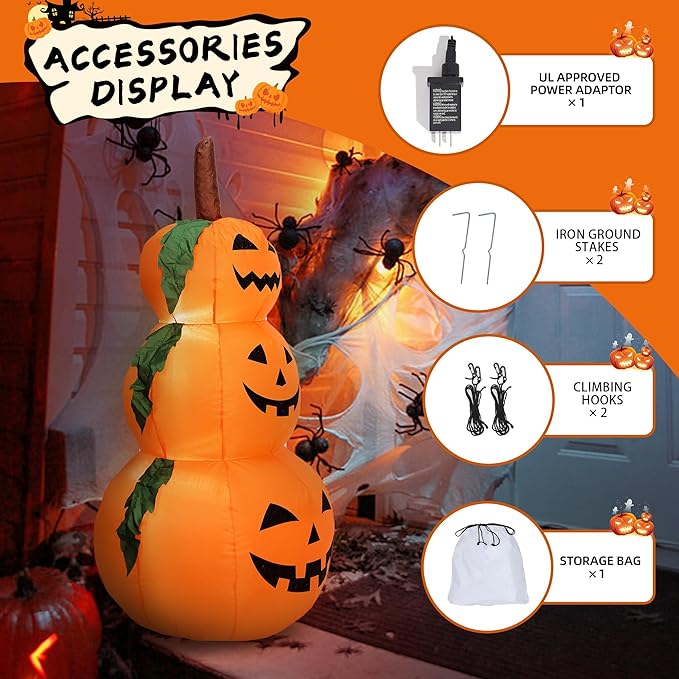 DearSun 4FT Halloween Inflatable Pumpkins Decor Blow up Pumpkin Stacked Halloween Decorations Outer Decoration Large Party Yard Decoration (Pumpkin 3)