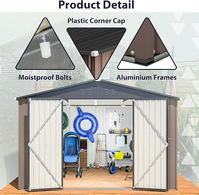 10' x 10' Metal Storage Shed for Ourdoor, Steel Yard Shed with Design of Lockable Doors, Utility and Tool Storage for Garden, Backyard, Patio, Outside use