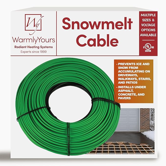 Electric Snow and Ice Melting Underground Cable 171 feet, Covers 57 sqft at up to 38 Watts/sqft, 240V – Radiant Heated Driveways, Walkways, Stairs – Installs Under Concrete, Asphalt, or Pavers
