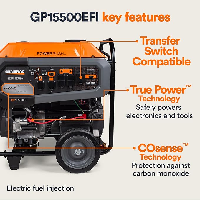 Generac 19,300 Starting Watt Portable Gas Generator - Electric Start - Home Backup or RV Ready - Heavy Duty Frame - Quiet, Long Runtime, Emergency Power - 49-State Compliant