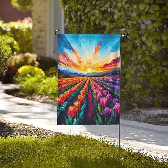 Spring Summer Tulip Lavender Garden Flag Double Sided Outdoor Yard Flags 12.5x18 Inch Burlap Banners for Decor Lawn