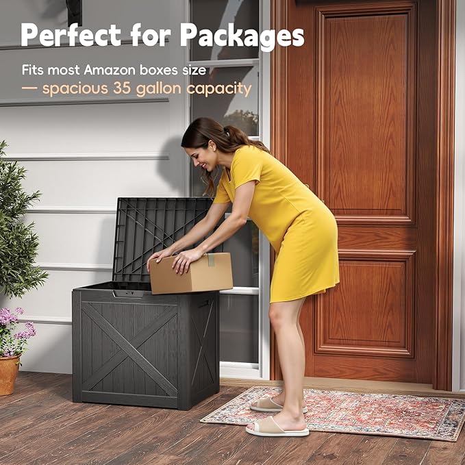 Outdoor Storage Box,Deck Box Waterproof, Resin Patio Storage Bin for Package Delivery, Patio Furniture Cushion, Garden Tools, Pool Accessories, Weatherproof