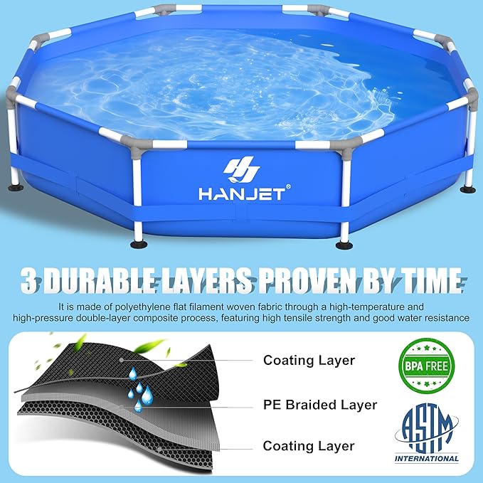 Above Ground Pool,PE Frame Deep Swimming Pool, Family Pool,Large Above Ground Pool Easy Set, Outdoor Backyard Pool for Kids, Adults,Dog 12ft x 30inch