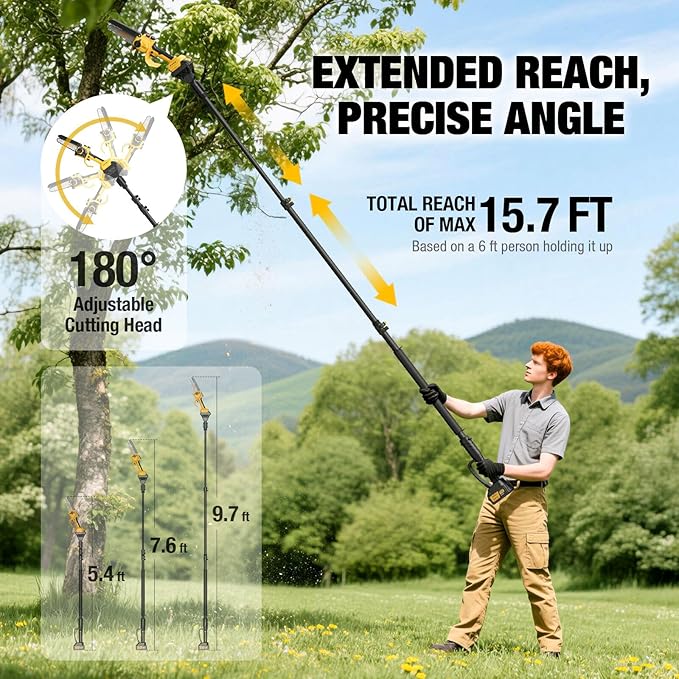 2-in-1 Electric Pole Saw - 6 Inch Brushless Mini Chainsaw with Extension Pole,2x3.0Ah Batteries,Auto Oiling,Lightweight,15.7FT Reach Extension Tree Trimmer Cordless Pole Saws for Tree Trimming Pruning