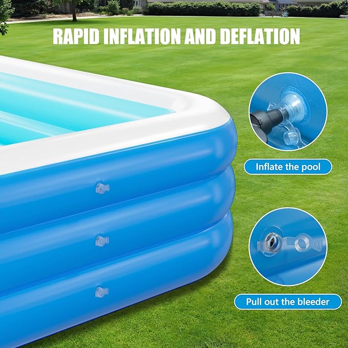 Inflatable Pool for Kids and Adults, 142" x 71" x 21" Blow Up Pools, Rectangular Family Swimming Pool
