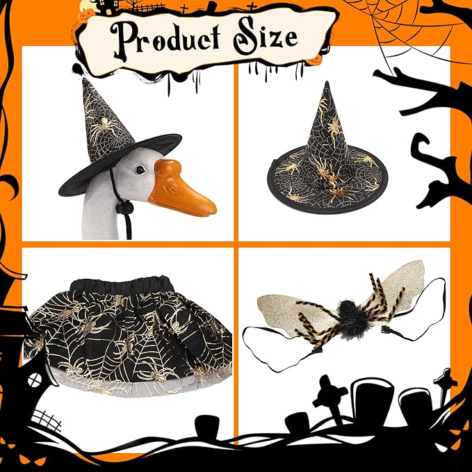 Halloween Porch Goose Outfits, Spider Goose Costume Yard Geese Statue Clothes for 23" Statue Patio Lawn Garden Decoration（Spider）
