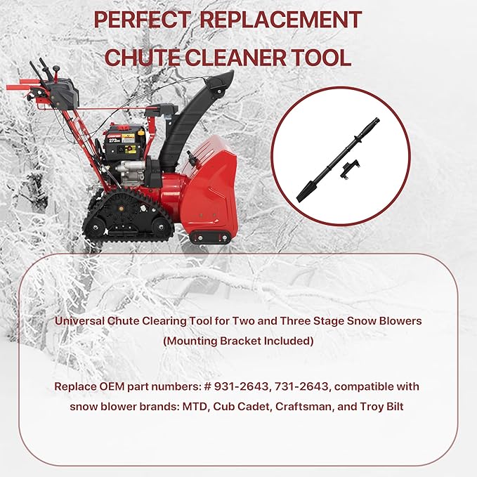 Snow Blower Clean Out Tool, Snow Thrower Chute Cleaning Tool – Compatible with MTD 731-2643, Cub Cadet 931-2643, Craftsman & Troy-Bilt Models – Prevents Clogging, Easy Snow Removal Accessory