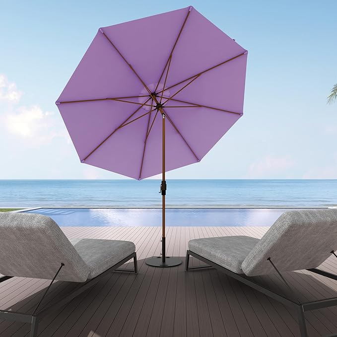 Midtown Umbrellas The Wooden 2-10 Feet Large Patio Umbrella, Terylast Midtown Purple Fabric, Aluminum Frame For Backyard Umbrella, Deck Umbrella, Garden Umbrella & Pool Umbrella - Wooden Pole