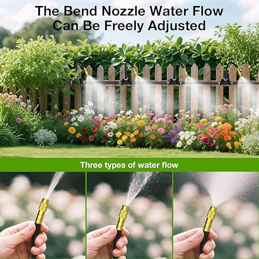 Mixc 50Ft 1/4" Drip Irrigation System,Garden Irrigation Kit with 12pcs Adjustable Copper Nozzles,Automatic Watering System for Outdoor,Raised Bed,Potted Plant,Lawn,Greenhouse Accessories for Yard