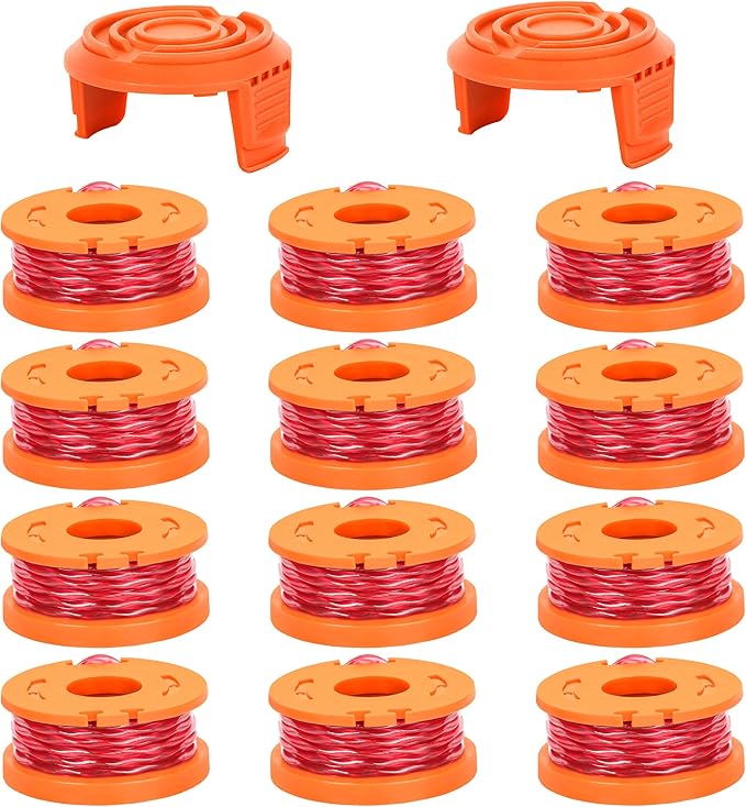 Trimmer Spool Line for Worx 14 Pack WA0010 Edger Spools Replacement for Worx Weed Eater String Suitable for Worx String Trimmers(12 Grass Trimmer Line, 2 Trimmer Cap)