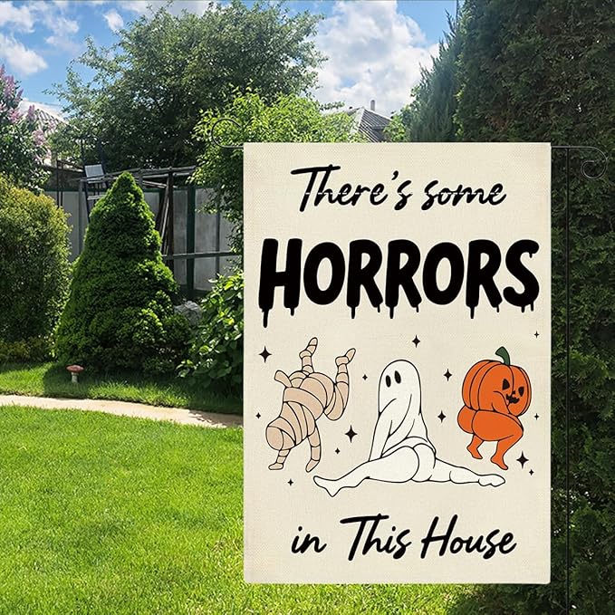 Funny Halloween Garden Flag Ghost Pumpkins Fall Halloween Themed Holiday Party Outside Outdoor Lawn Decorations Yard Flag Double Sided 12x18 Inch