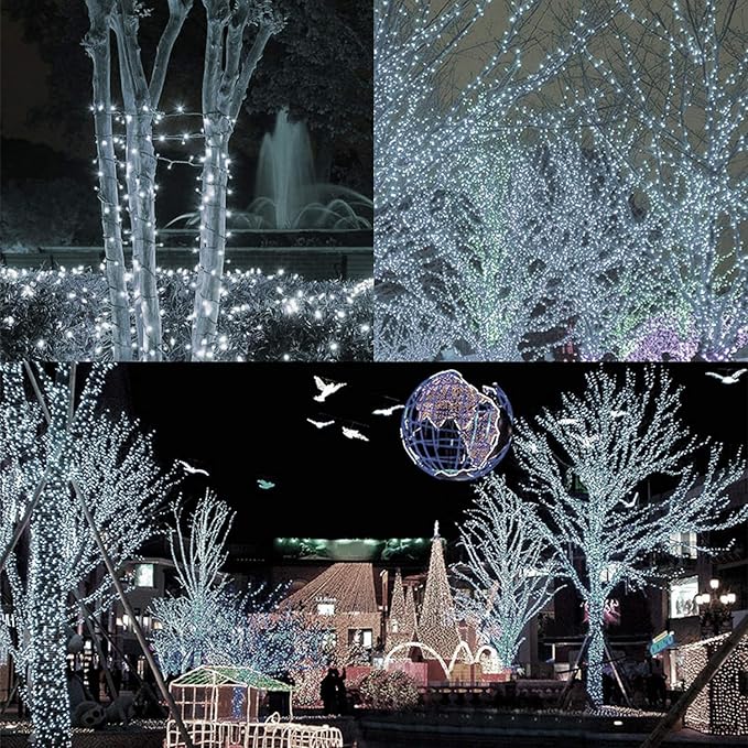 LJLNION 300 LED String Lights Outdoor Indoor, Extra Long 98.5FT Super Bright Christmas Lights, 8 Lighting Modes, Plug in Waterproof Fairy Lights for Holiday Wedding Party Bedroom Decorations ( White)