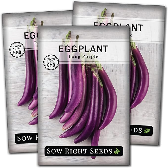 Sow Right Seeds - Long Purple Eggplant Seeds for Planting - Non-GMO Heirloom Packet with Instructions to Plant an Outdoor Home Vegetable Garden - Grow This Chinese Variety Indoors or Outdoors (3)