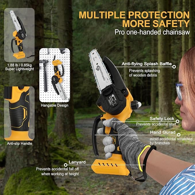 6 In Chainsaw Compatible with DeWalt Battery 20v - Mini Electric Cordless Brushless Chain Saw Handheld Compact Portable Mobile Small Trimming Pruning Chainsaw Set(Not Battery)