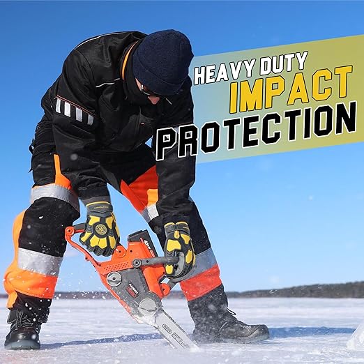 HANDLANDY Winter Cut Resistant Impact Resistant Work Gloves for Men, Padded Palm Grip Heavy Duty Working Glove (Medium, Yellow)