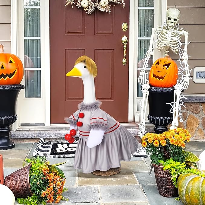 Talltalk Halloween Clown Goose Outfit Clothes for 23" High Cement or Plastic Goose Lawn Clothing Porch Garden Costume for Porch Yard Lawn Patio Outdoor Statue Art