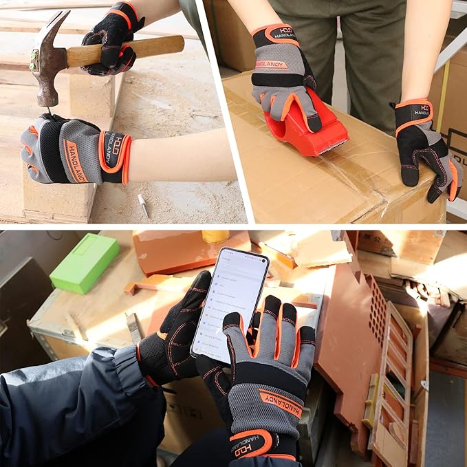 HANDLANDY Work Gloves for Men & Women, Utility Mechanic Working Gloves Touch Screen, Flexible Yard Work Gloves