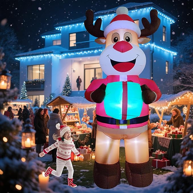 12ft Christmas Inflatable Yard Decor Build-in LED Outdoor Blow up Christmas Decorations for Yard/Lawn/Garden (12ft Reindeer)