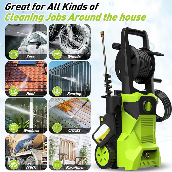 Pressure Washer, 5000PSI Power Washer with 4 Quick Connect Nozzles & Foam Cannon & 52 FT Hose Reel, Portable High Pressure Washer Cleaning Machine for Cars Fences Patios