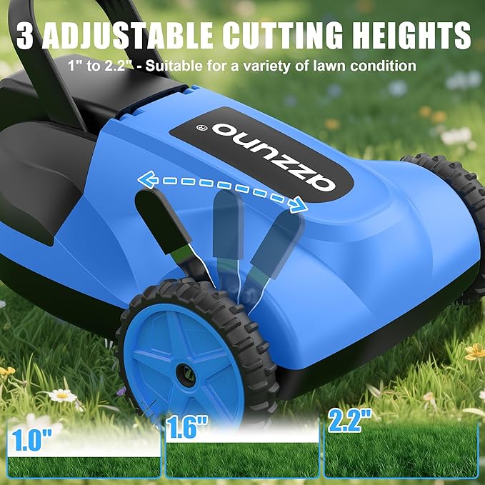 AZZUNO 8.3" Electric Cordless Lawn Mower: 20V Push Brush Cutter with 3-Position Height Adjustment, Brushless Compact Walk Behind Weed Wacker Eater for Small Garden Yard, 4.0Ah Battery and Charger