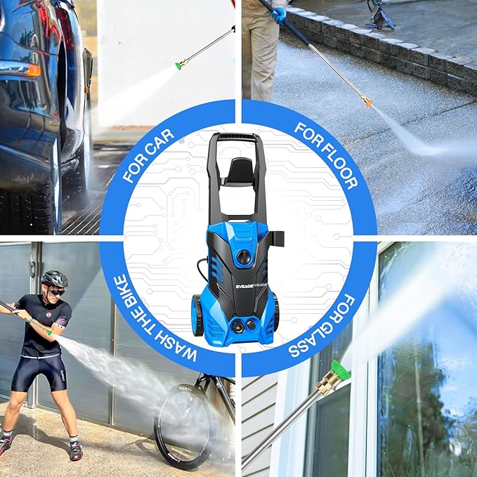 EVEAGE Electric Powerful Pressure Washer - 3500PSI Max 2.5GPM Power Washer with 20FT Hose 4 Quick Connect Nozzles, Soap Tank Clean Cars, IPX5 Car Wash Machine/Car/Driveway/Patio Clean