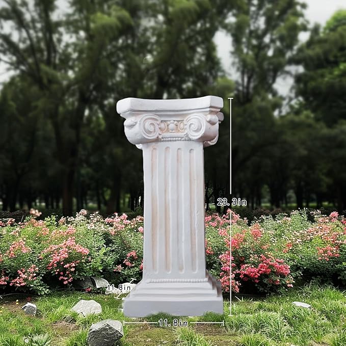 Elegant Classical Greek Roman Ionic Order Vintage Weathered Column Pedestal Decorative Display Stand for Statues Plants, or Vases Perfect for Home Decor and Event Settings, White