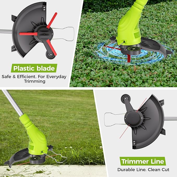 Aokia String Trimmer: Cordless Weed Wacker with 40V 2.0Ah Battery - Lightweight Electric Lawn Edger - 2 in 1 Trimmer & Edger Lawn Tool Grass Cutter with 2 Plastic Blades for Garden, Yard