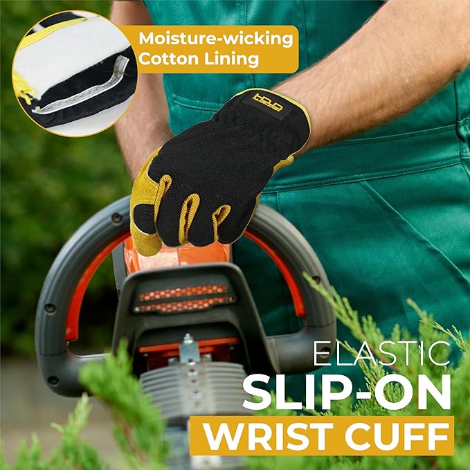 HANDLANDY Men Leather Gardening Gloves, Utility Work Gloves for Mechanics, Construction, Driver, Dexterity Breathable Design