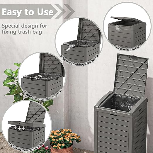 31 Gallon Kitchen Waste Bin with Lid and Drip Tray for Easy Cleaning-Perfect，Resin Outdoor Trash Can for 33-40 Gal Trash Bag, Outdoor Trash Can for Patio,Black Kitchens, and Outdoor Entertaining