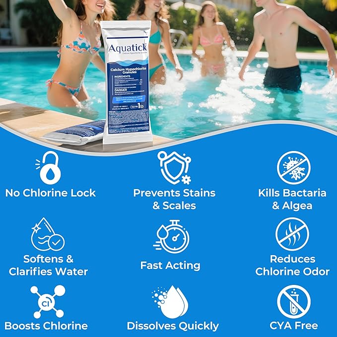 Pro-Grade Chlorine Pool Shock, 68% Cal-Hypo Granular Sanitizer, Prevents Bacteria & Algae, Restores Crystal Clear Water - Shock Treatment, Swimming Pool Chemical - 2 X 1lb