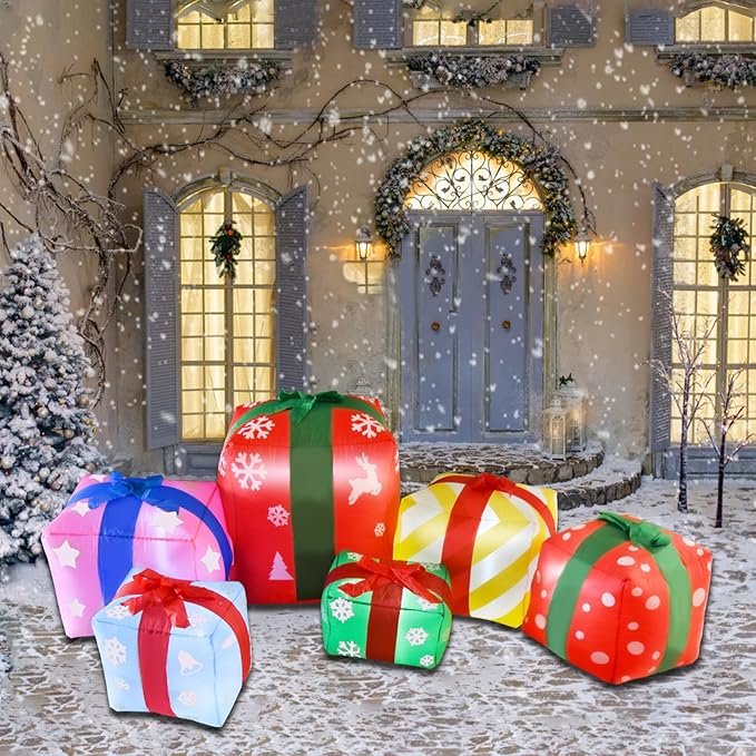 ZXSWONLY 8 FT Inflatable with 6 Multicolor Gift Boxes, Christmas Blow-up Yard Decorations Build in LED for Xmas Party Indoor, Outdoor, Yard, Garden, Lawn Decor