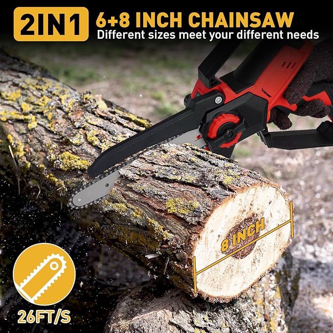 Mini Cordless Chainsaw for Milwaukee M18 Battery,6 Inch & 8 Inch Electric Battery Powered Brushless Chainsaw,400W Auto Oiler Hand Saw for Wood Cutting Tree Trimming(Only Tool)