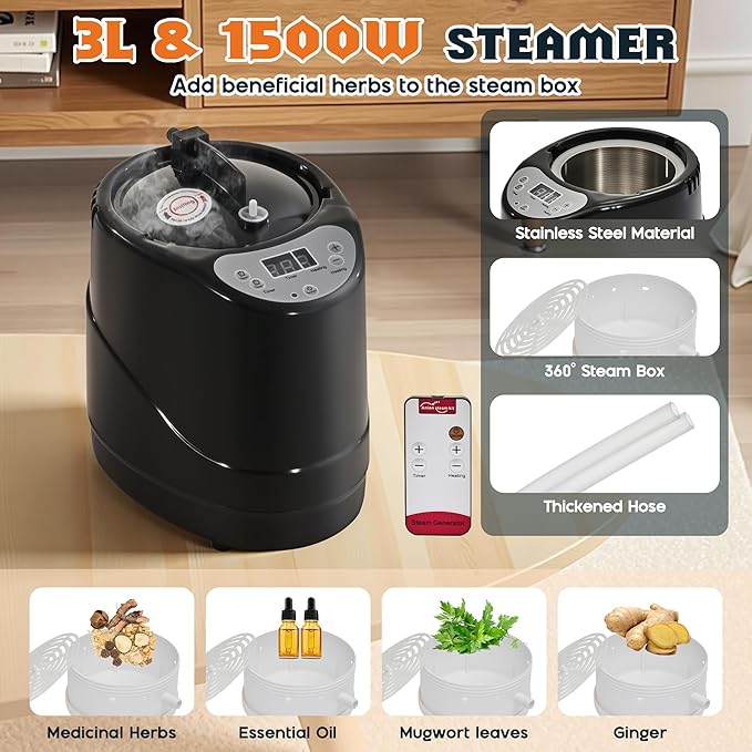 Albott Portable Sauna Box for Home, Person Steam Sauna Tent with 3L 1500W Steamer, Extra Large Size 3.3’ x 3.3’ x 5.9’ Full Body Home Spa, Remote Control, Folding Chair, Grey
