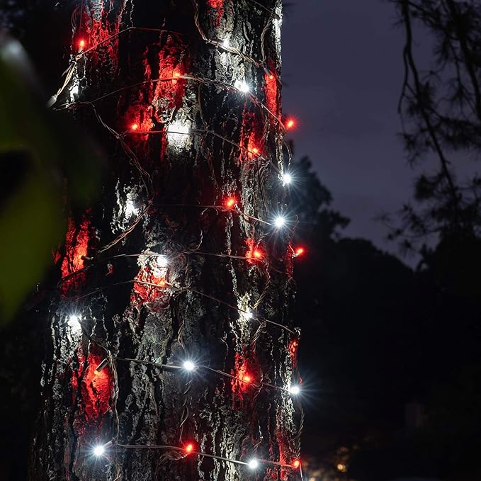 Red, Cool White StretchNet Pro 5mm LED Trunk Wrap Lights on Brown Wire