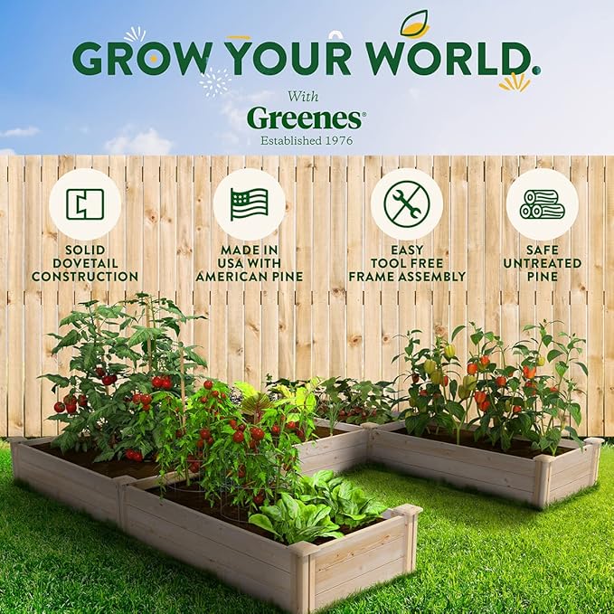 Greenes Fence Original Pine Raised Garden Bed, 8' x 8' x 10.5" U-Shaped Bed - Made in USA with American Pine