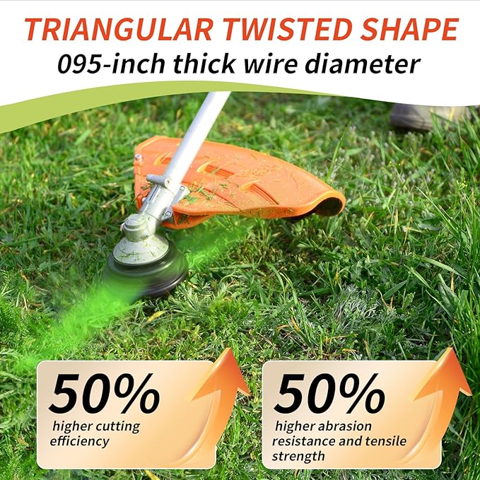 5 Pack String Trimmer Line Compatible with Ego String Trimmer 0.095" 70FT Weed Eater String Pre-Cut Dual Color Fast-Positioning Triangular Twisted Trimmer Line Universal Fit Weed Wacker String