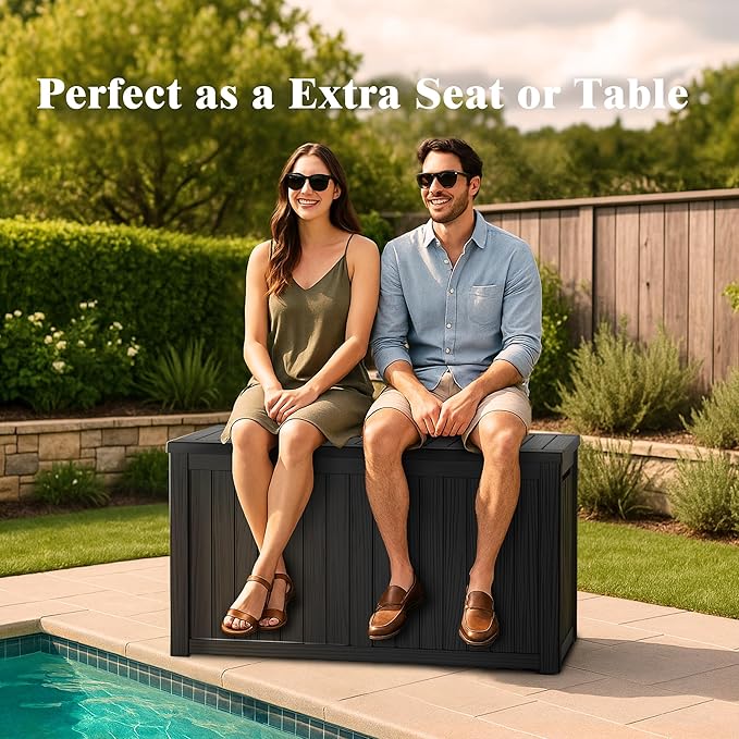 Outdoor Storage Box - Lockable Waterproof UV-Resistant Resin Deck Box for Patio Cushions, Pool Accessories (Black, 180 Gallon)