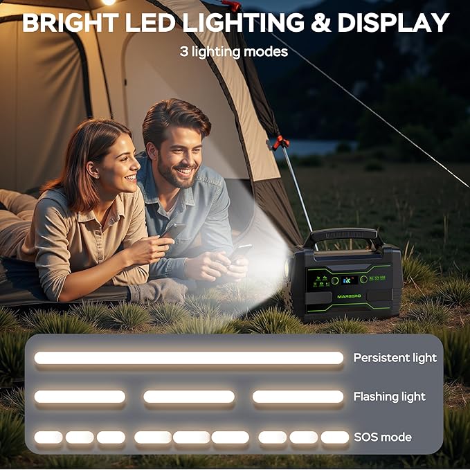 MARBERO Solar Generator 155Wh with 30W Solar Panel Portable Power Station with 2x 100W AC Outlets(Peak 150W), QC3.0 USB UL Certified for Home Blackout, Camping, RV Travel, Ultra-Light & Silent Fan