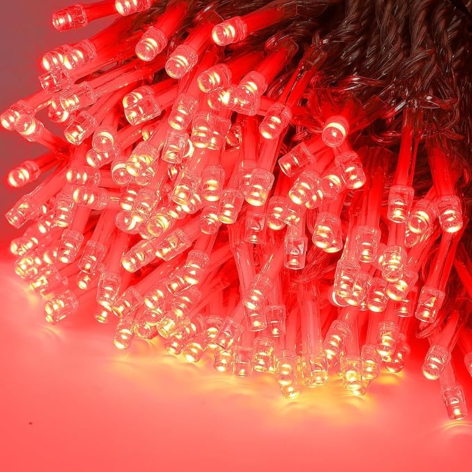 LJLNION 300 LED Christmas Lights, Extra Long 98.5FT Valentines String Lights Outdoor Indoor, 8 Lighting Modes, Plug in Waterproof Fairy Lights for Wedding Party Bedroom Decorations (Red)
