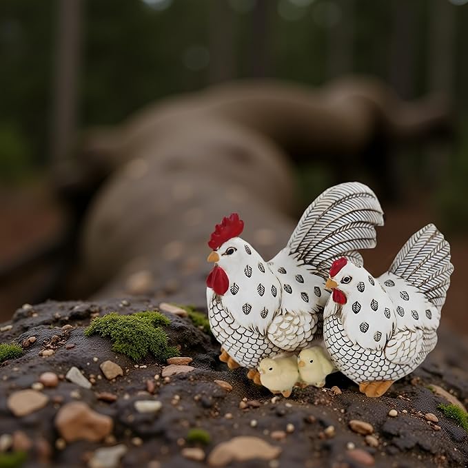 Chicken Family Decorative Sculpture, Indoor/Outdoor Outdoor Garden Statue,Rooster, Hen, Chick Garden Sculpture,Rustic Hen Statue