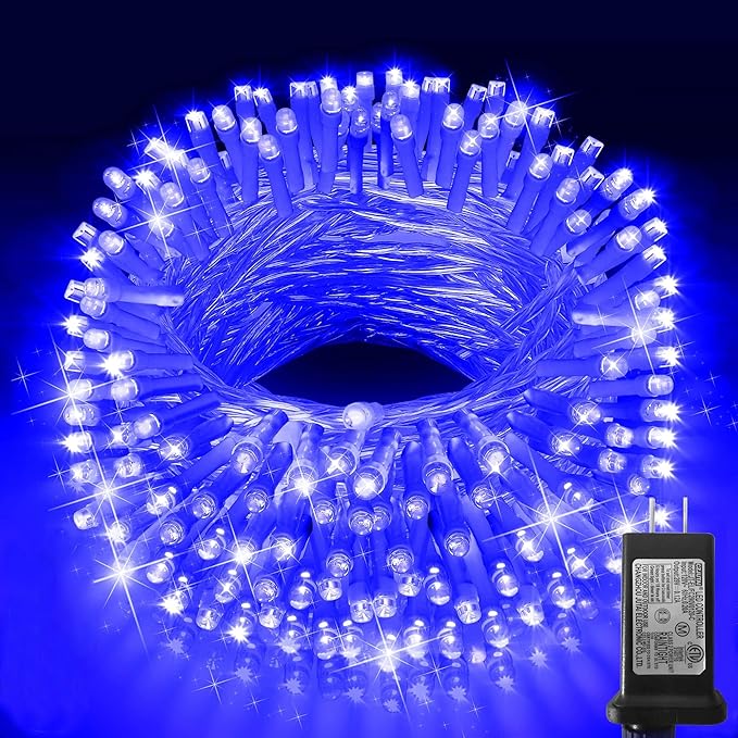 KNONEW Outdoor Christmas Lights 99ft 300 LED String Lights 8 Modes & Timer Fairy Light Plug in Waterproof LED String Lights for Xmas Yard Tree Wedding Party Holiday Decorations (Blue)