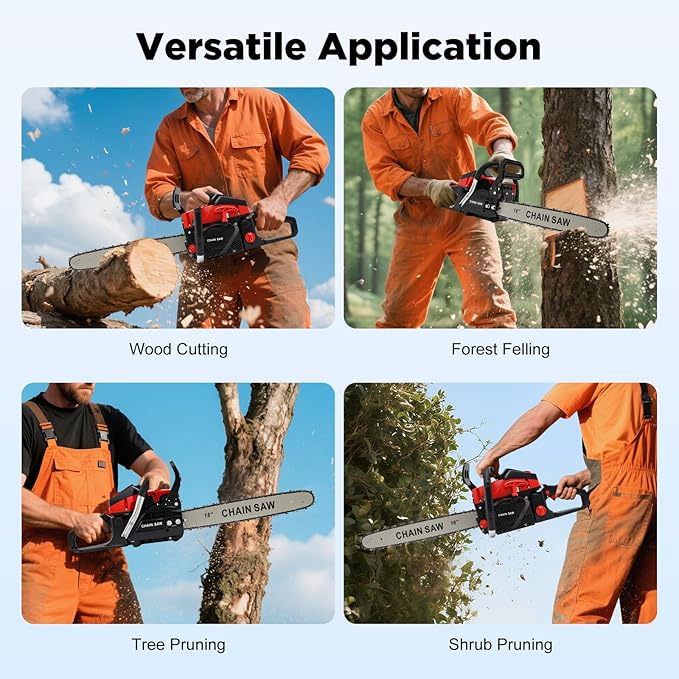 Gas Chainsaw, 2Stroke/4Stroke Gasoline Chainsaw Power Chain Saws Handheld Cordless Petrol Chainsaws For Wood Cutting Forest Felling Tree Pruning Shrub Pruning (2Stroke 18In 2200W 58CC)