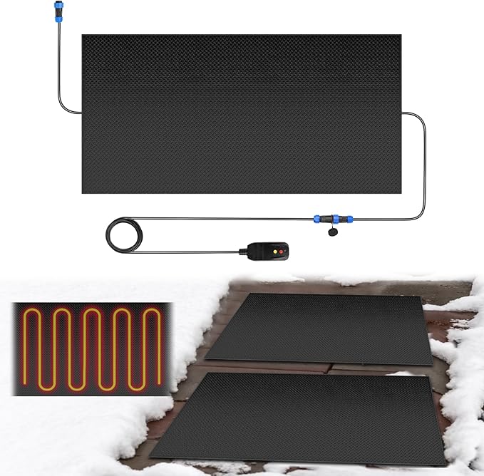 Snow Melting Mats Outdoor for Walkways, 30 x 60 in No-Slip Heated Outdoor Mats with 10 ft Power Cord, 3 in/h Speed Snow and Ice Melting Pads for Winter Backyards Snow Removal
