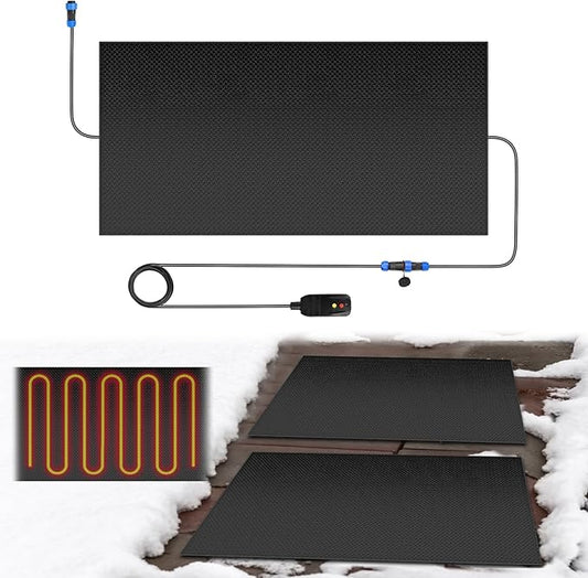 Snow Melting Mats Outdoor for Walkways, 30 x 60 in No-Slip Heated Outdoor Mats with 10 ft Power Cord, 3 in/h Speed Snow and Ice Melting Pads for Winter Backyards Snow Removal