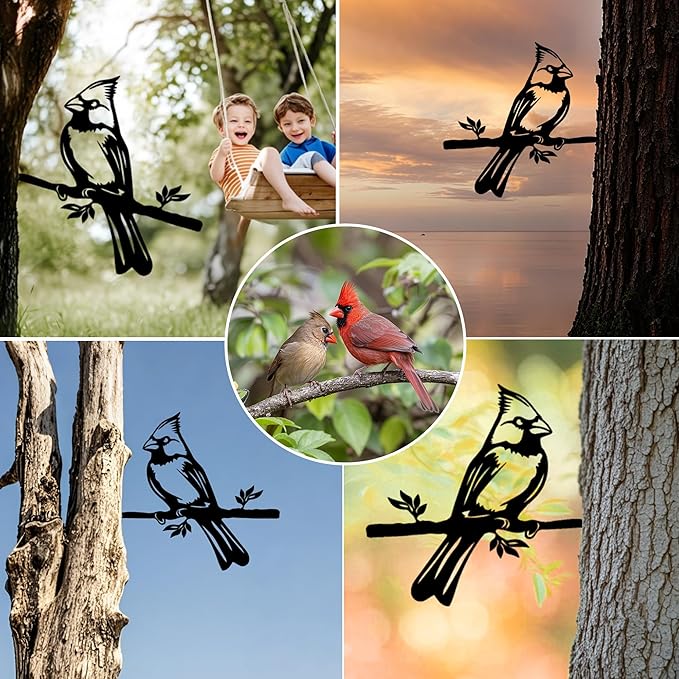 3pcs Black Metal Art Bird Ornaments for PatioTree, Country Farmhouse Style Outdoor Art, Metal Yard Art Outdoor and Garden Decorations,(Includes Cardinal & Raven & Hawk)