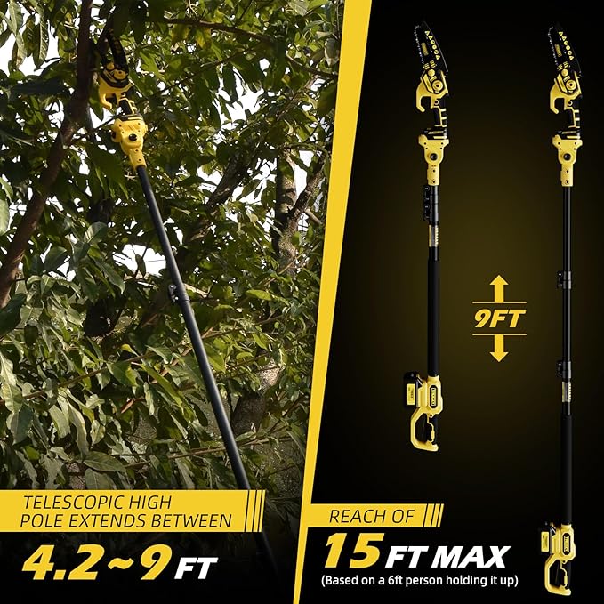 2-in-1 Cordless Pole Saw & Mini Chainsaw – 6-Inch Powerful Brushless Motor, Electric Tree Trimmer & Wood Cutter for Outdoor Pruning and Wood Cutting, Battery Included