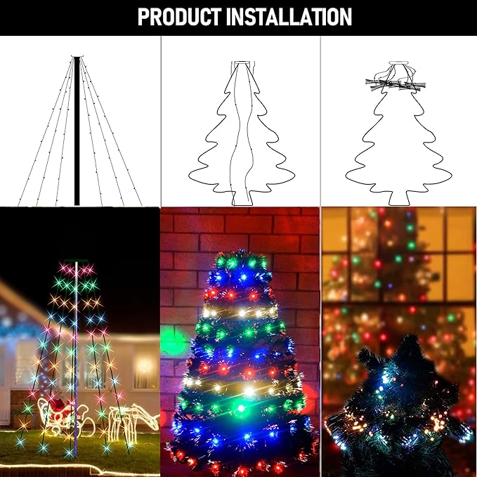 Dazzle Bright Christmas Tree Lights, 448 LED Waterfall Tree Topper Lights with Remote & 11 Modes, 8.2FT X 16 Lines Christmas Light for Indoor Outdoor Party Xmas Decoration, Warm White & Multi-Colored